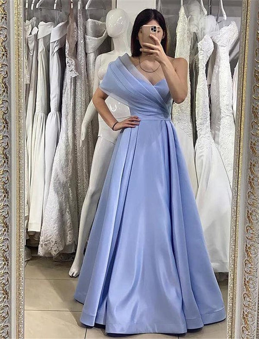 Robe de Soirée Longue Bleu à Une Épaule