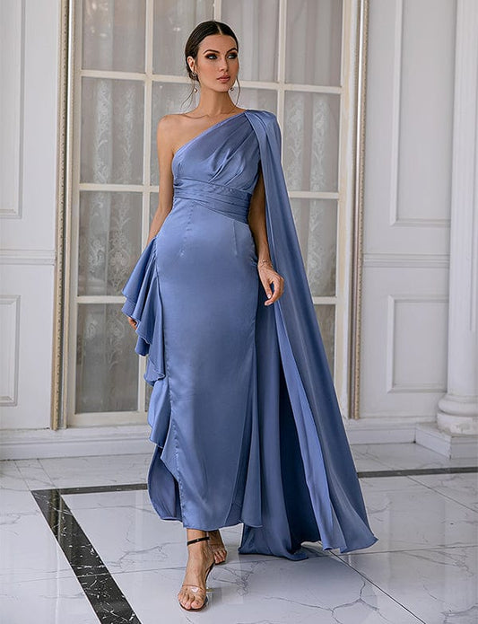 Robe de Soirée Bleu à Une Épaule