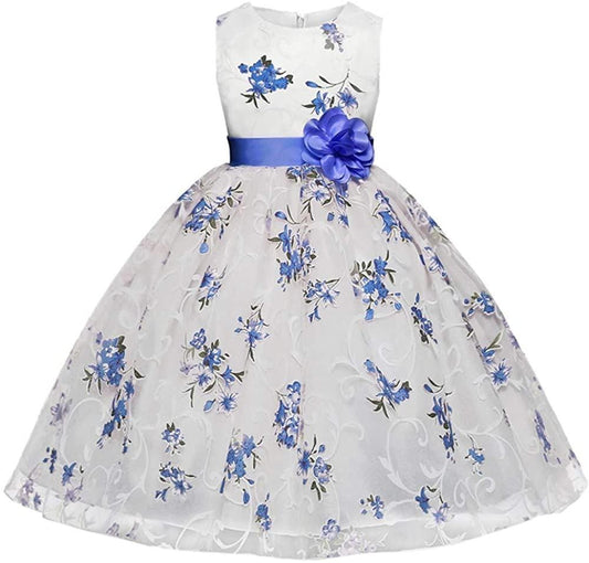 Vestido Princesa Flores Blancas Azul