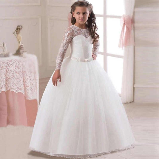 robe princesse fille blanche manches longues