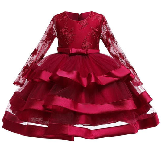 Vestido de princesa de niña de boda rojo