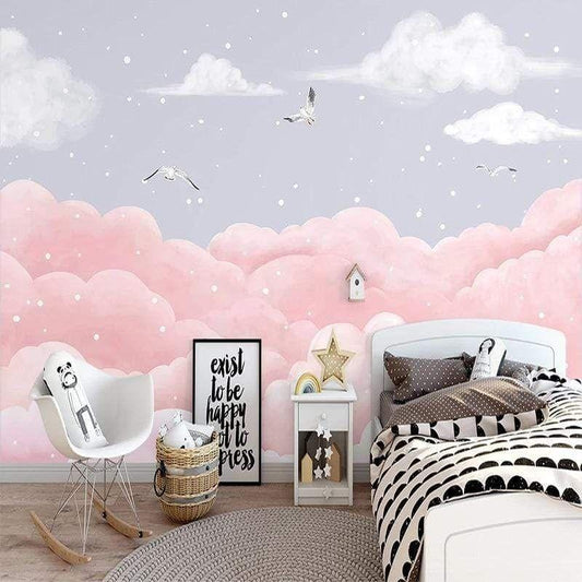papier-peint-nuage-rose-et-gris