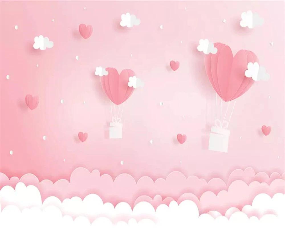 papier peint montgolfiere rose blanc