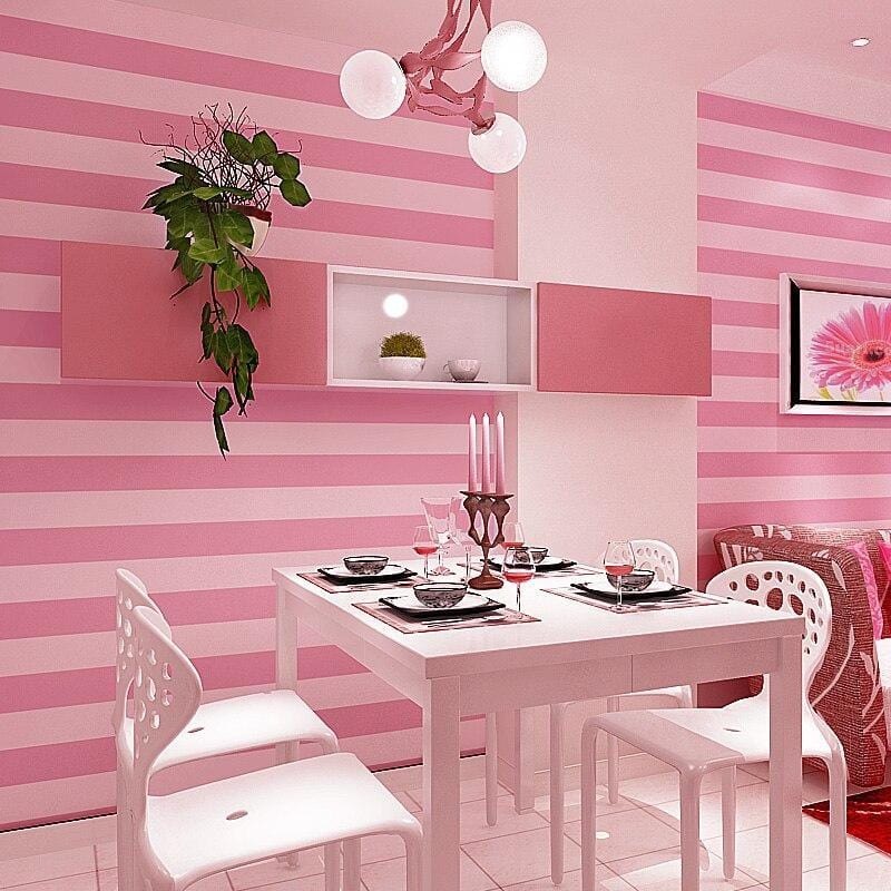 papier peint rayure rose et blanc