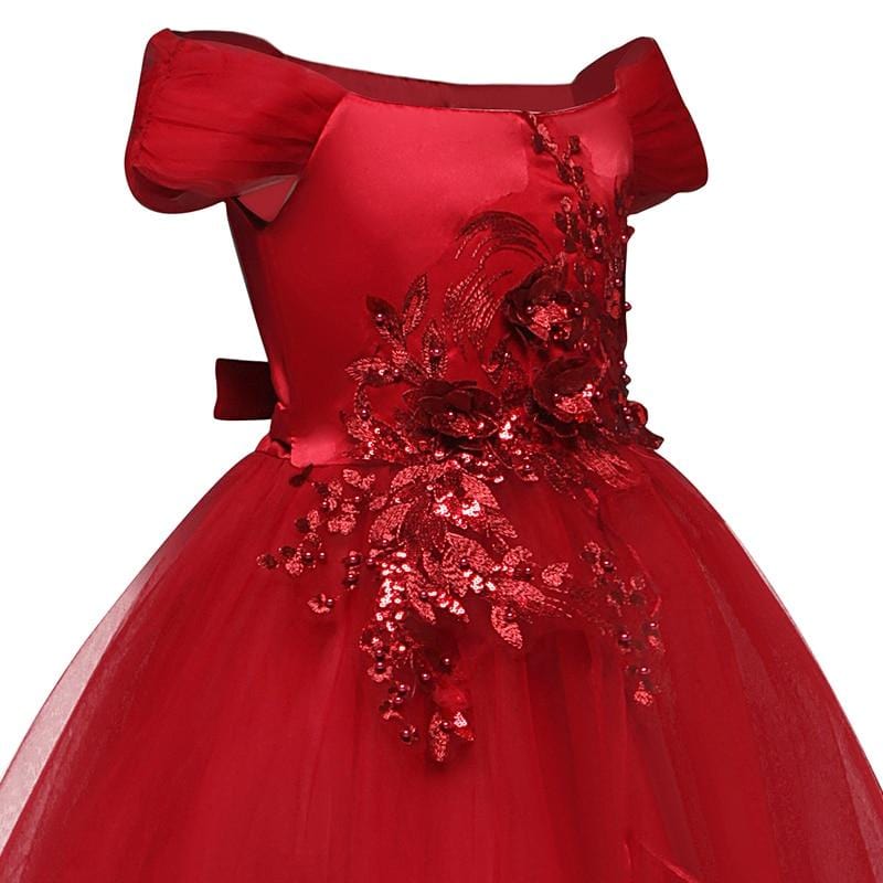 Robe Princesse Rouge Épaules Bouffantes