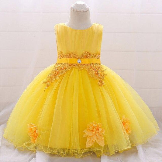 Vestido de princesa bebé de loto amarillo