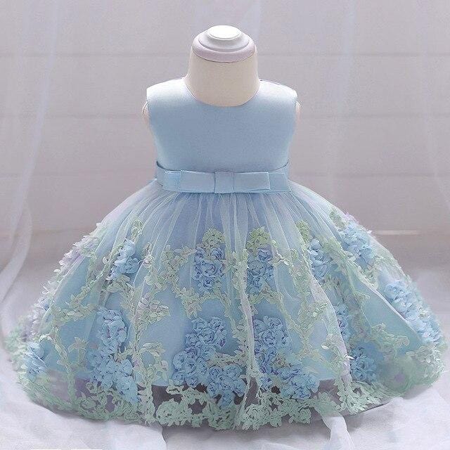 robe bébé fleurs bleu