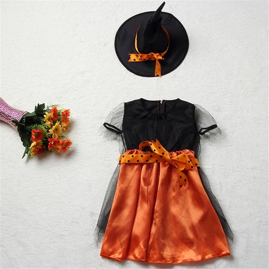 Orangefarbenes Hexenkostüm für Mädchen Halloween