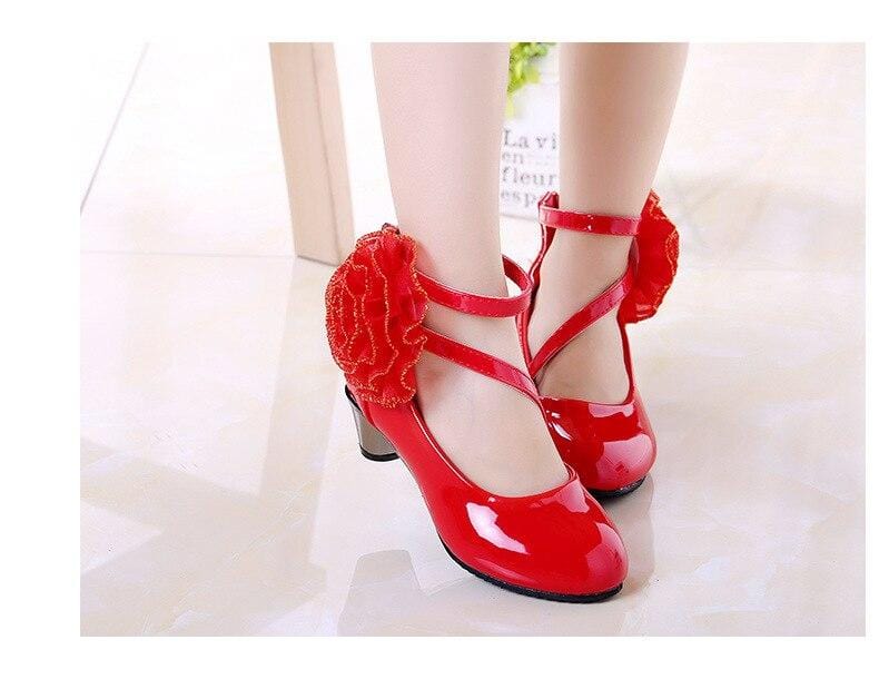 chaussure talon fille fleur rouge