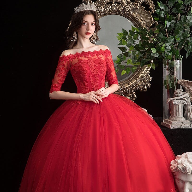 vestido de novia de princesa rojo