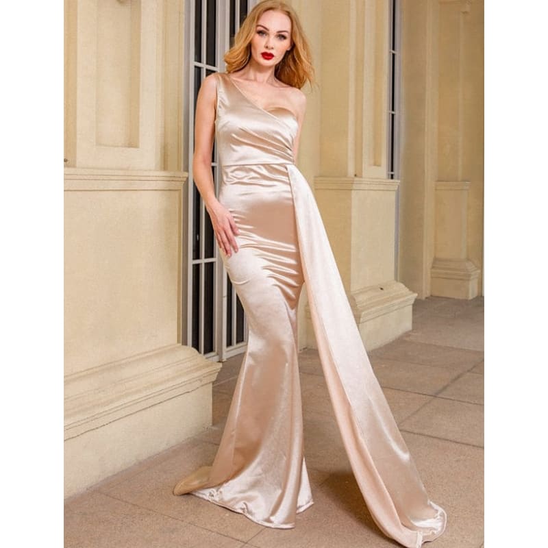 Robe de Soirée Asymétrique en Satin à Une Épaule