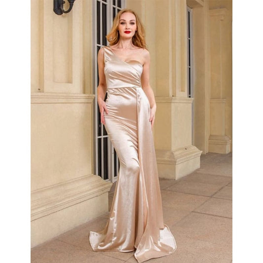 Robe de Soirée Asymétrique en Satin à Une Épaule