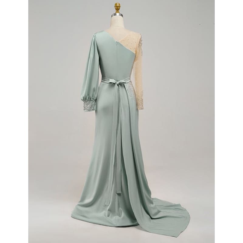 Robe de Soirée Brodée en Satin Vert Sirène