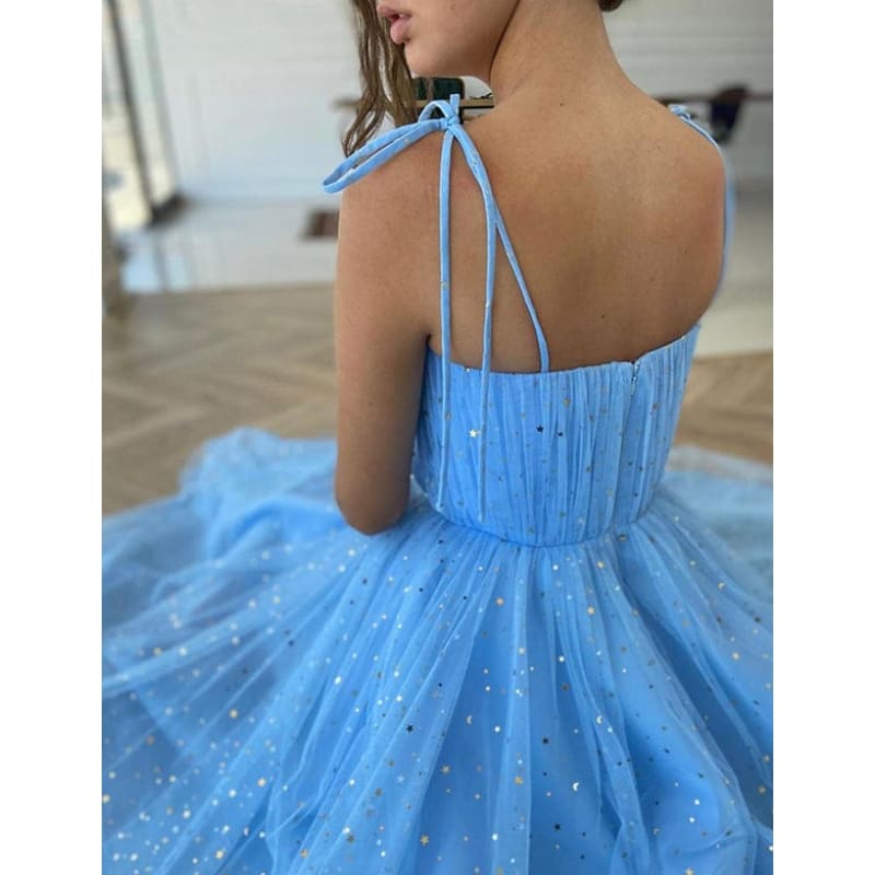 Robe de Soirée en Tulle Bleu Chérie avec Étoiles