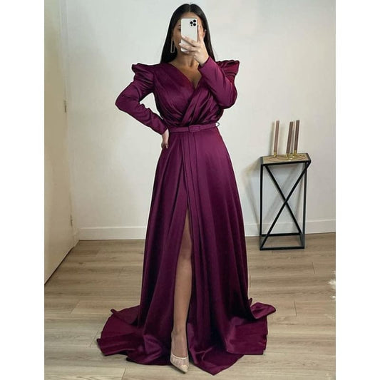 Robe de Soirée Formelle Violette à Manches Longues