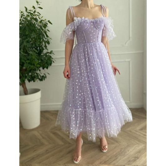 Robe de Soirée Lilas à Épaules Dénudées