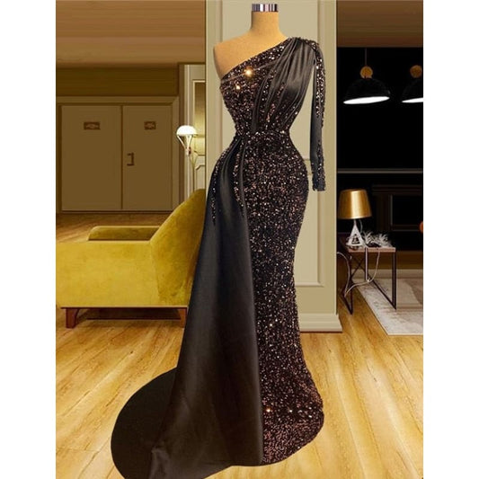 Robe de Soirée Longue Asymétrique Épaule Dénudée