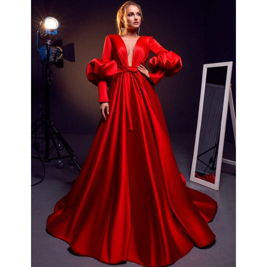 Robe de Soirée Longue en Satin Rouge