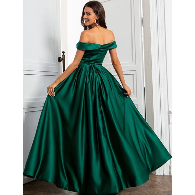 Robe de Soirée Longue Vert Foncé à Épaules Dénudées