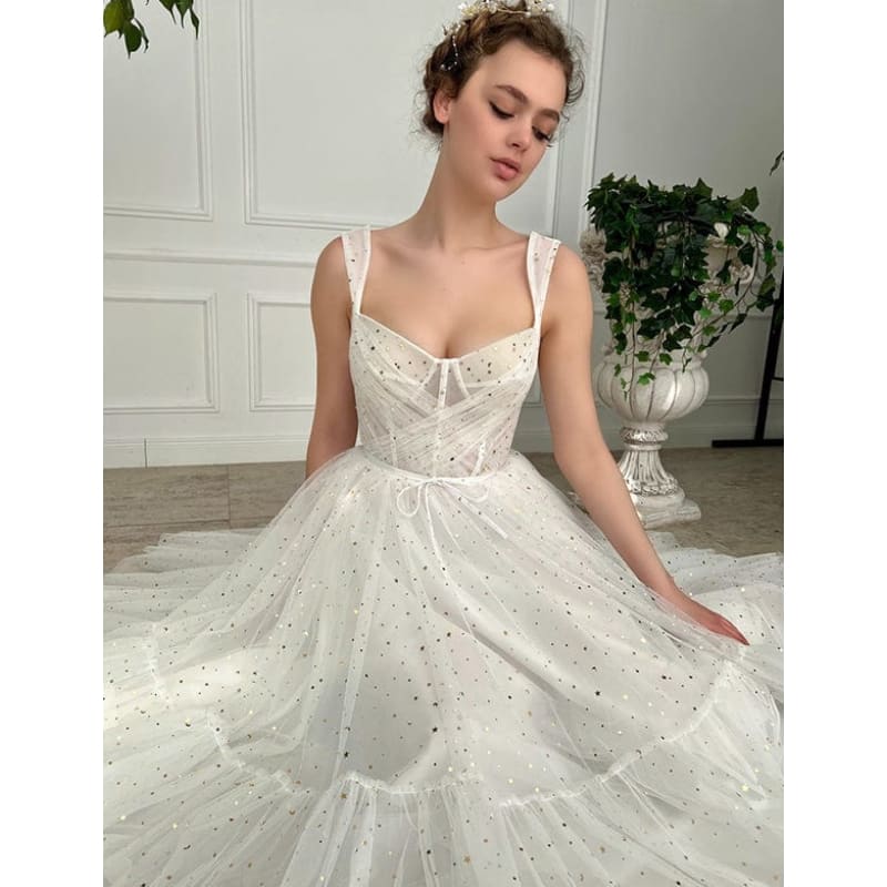 Robe de Soirée de Mariage Courte en Tulle Blanc