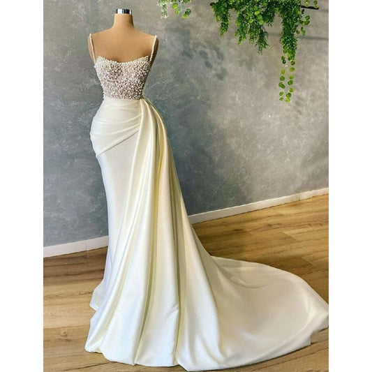 Robe de Soirée Perles Blanc Élégante