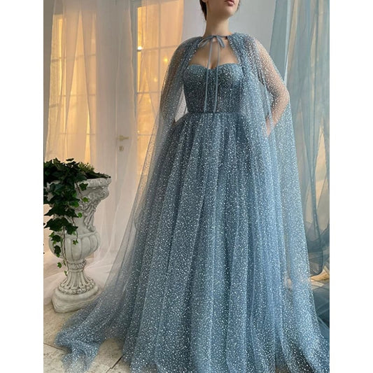 Robe de Soirée Scintillante Bleu Poussiéreux