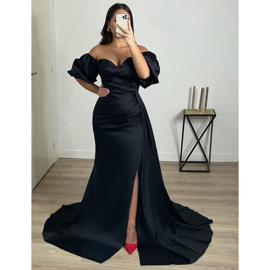 Robe de Soirée Sirène en Satin à Épaules Dénudées