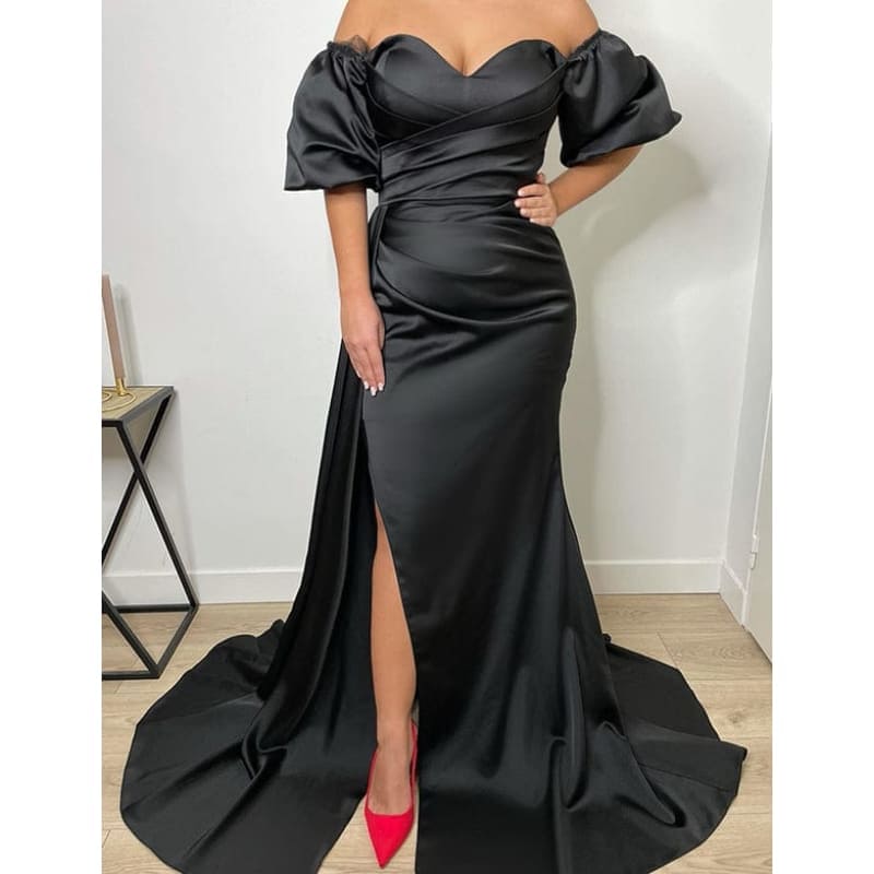 Robe de Soirée Sirène en Satin à Épaules Dénudées