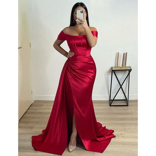 Robe de Soirée Sirène Rouge à Épaules Dénudées