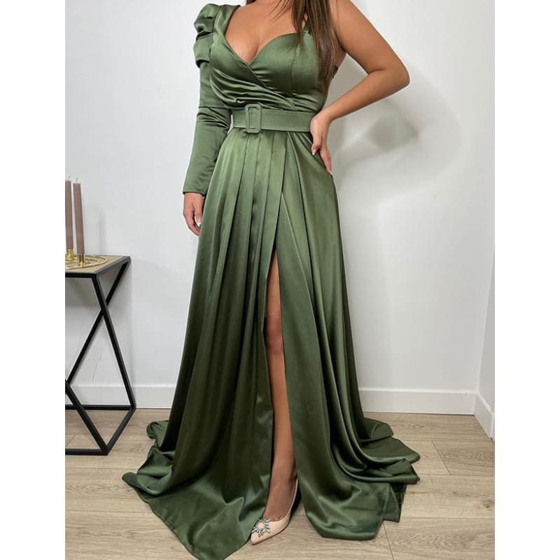 Robe de Soirée Vert Foncé à Une Épaule