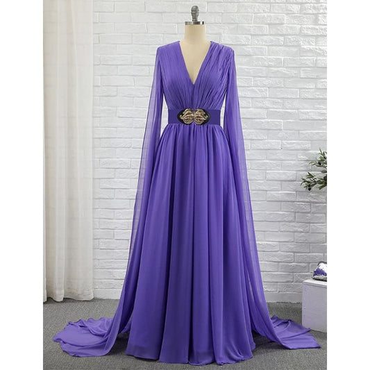 Robe de Soirée Violet en Mousseline