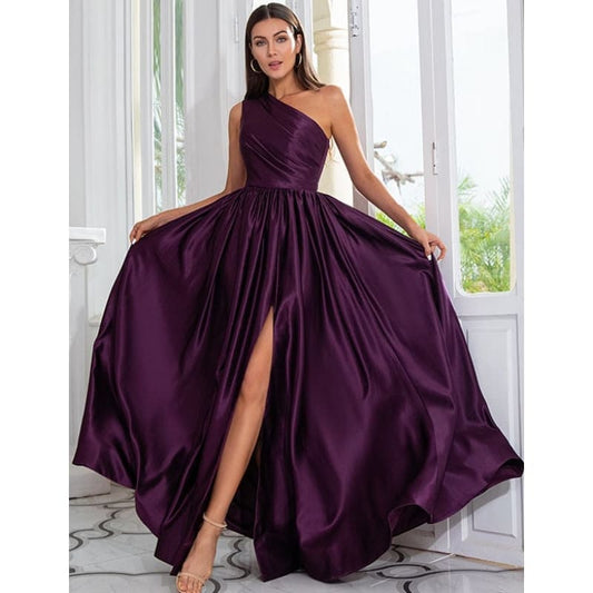 Robe de Soirée Violette à Une Épaule