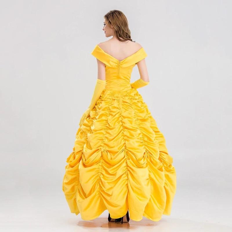 EChunchan Robe de costumade princesse Belle - Longue robe jaune