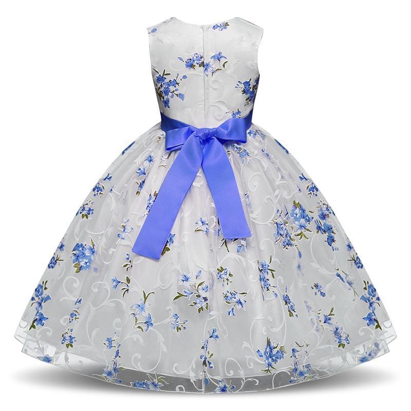 Robe Princesse Blanche Fleurs Bleu