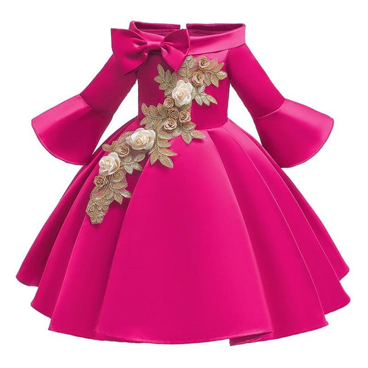 Langärmliges Prinzessinnenkleid für Mädchen in Rosa