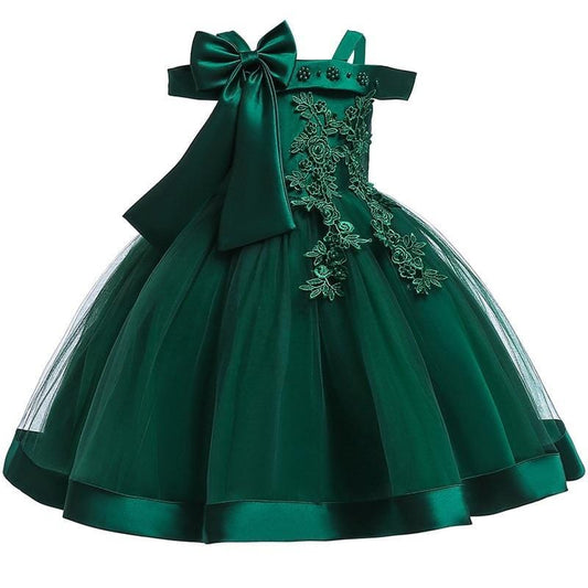 Vestido de princesa de niña de las flores verde