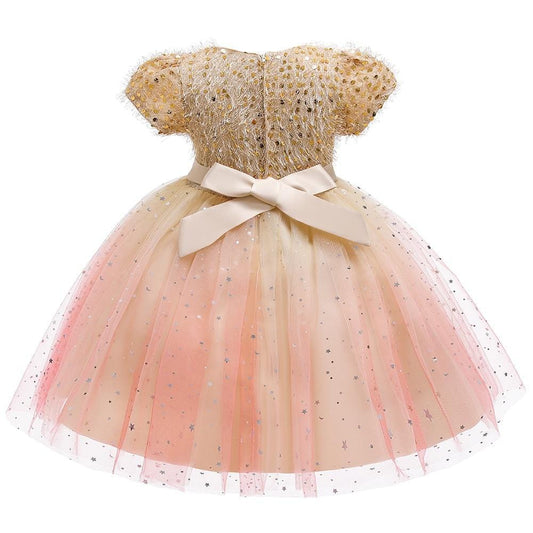 Champagner-Mädchen-Prinzessin-Kleid