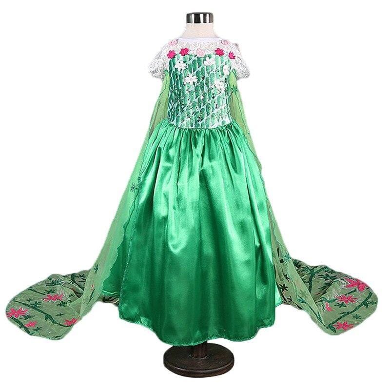 Robe Princesse Longue à Fleurs Verte