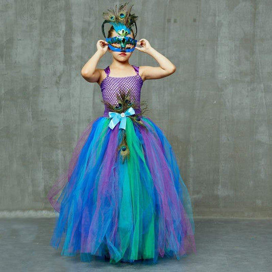 vestido de princesa niña pavo real