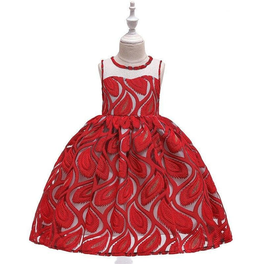 Rotes Blumen-Prinzessin-Kleid