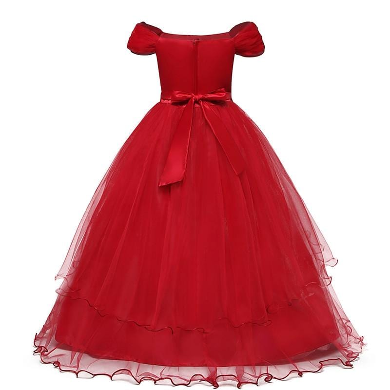 Robe Princesse Rouge Épaules Bouffantes