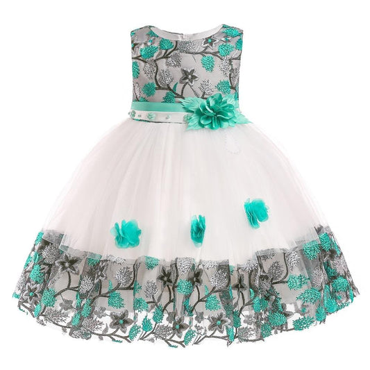 Prinzessinnenkleid mit grünem Blumenmuster für Mädchen