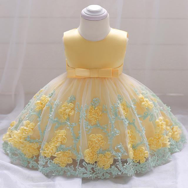 robe bébé fleurs jaune